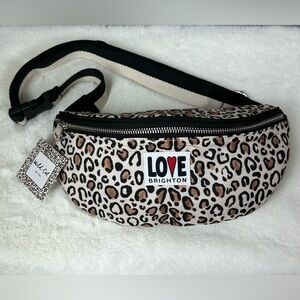 BRIGHTON NWT! Wild Cat Belt Bag Animal Print‎ Love Logo Stripe Lined Strap Zip